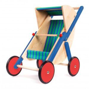 Bajo wooden doll stroller with navy and green stripes